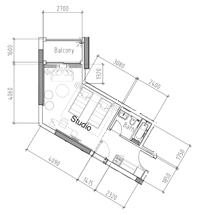 Damac Hills 2 - Hotel Edge by Rotana Studio floor plan, 434 sqft