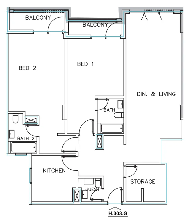 Janayen Avenue 2 bed floor plan, 1,529 sqft