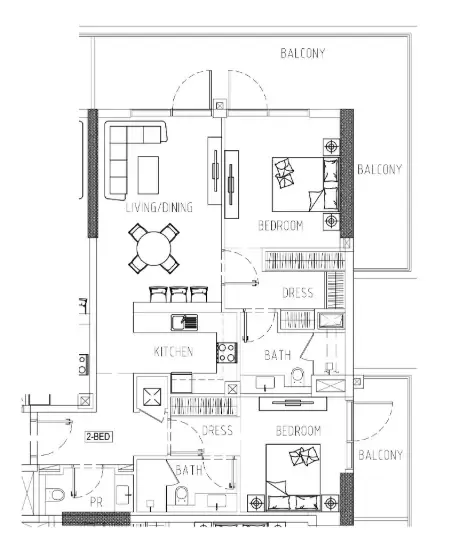 Damac Riverside Views 2 bed floor plan, 1,424 sqft