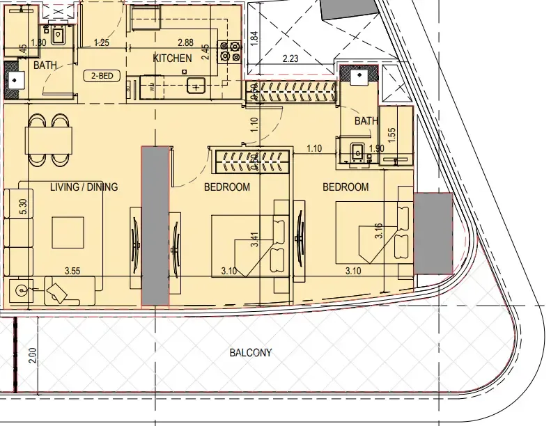 Binghatti Sky Terraces 2 bed floor plan, 1,151 sqft