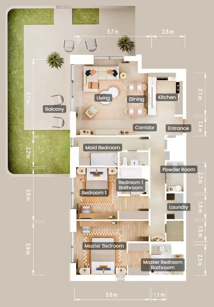 The Beach House Fahid 2 bed floor plan, 2,225 sqft