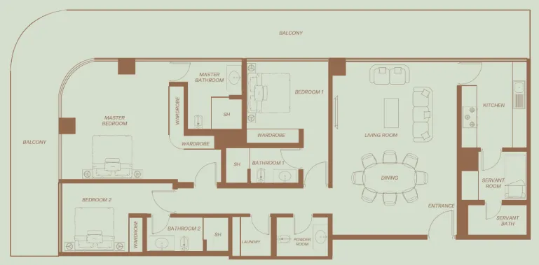 Eden House The Park 3 bed floor plan, 2,411 sqft