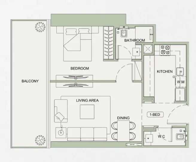 Binghatti Sky Terraces 1 bed floor plan, 751 – 757 sqft