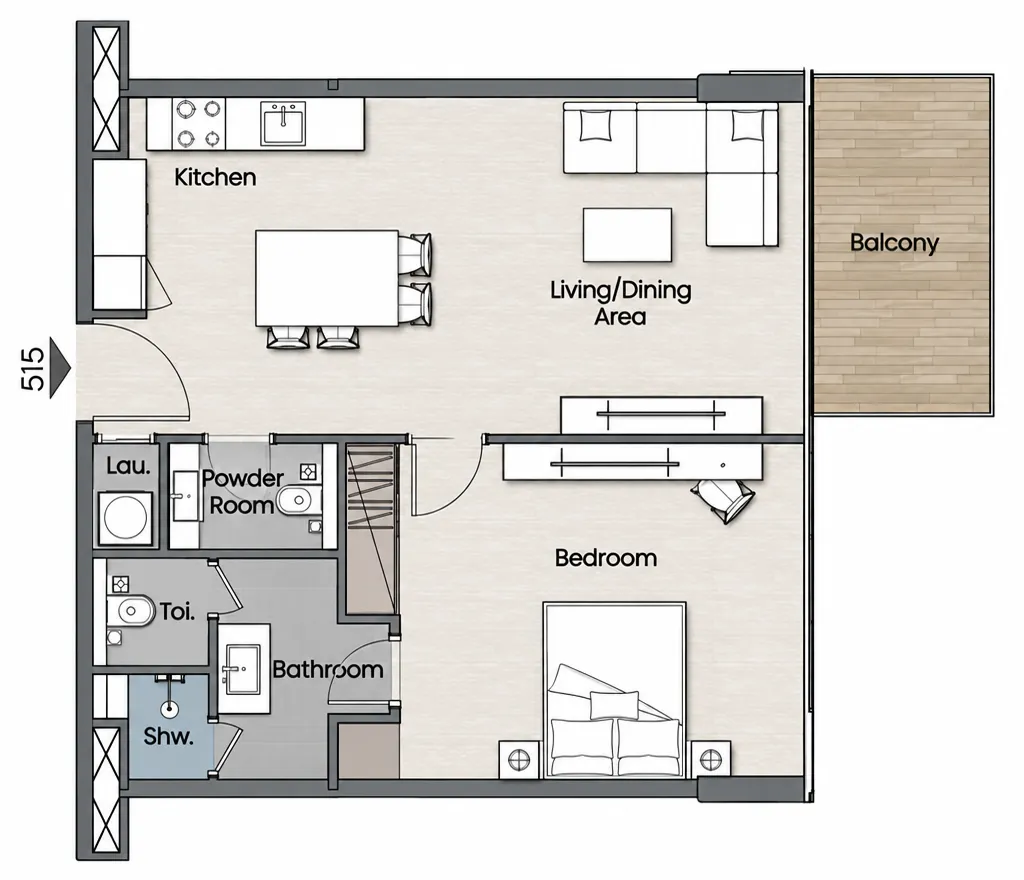 Havelock Heights 1 bed floor plan, 769 sqft
