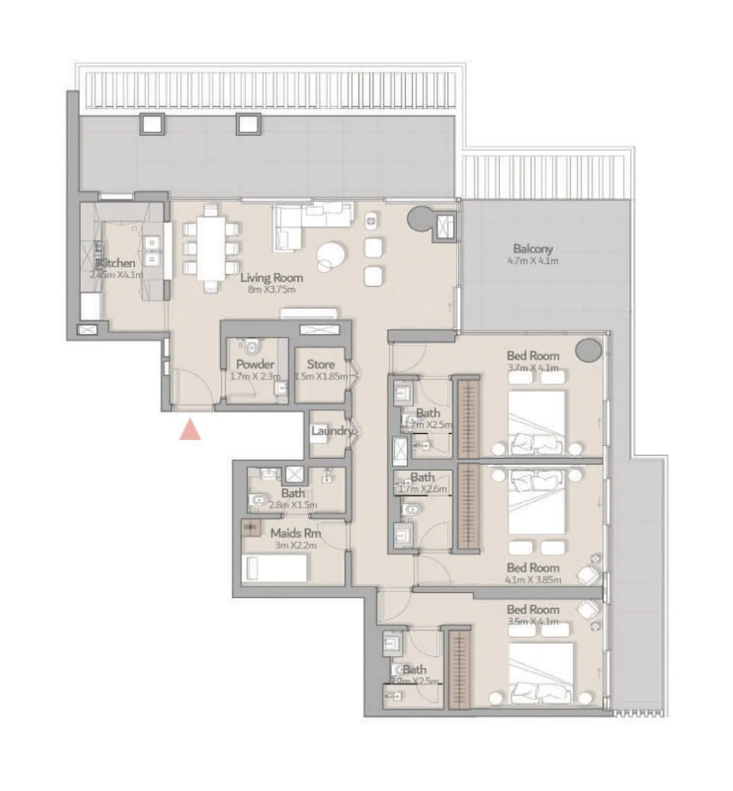 South Square Tower S1 3 bed floor plan, 2,329 sqft