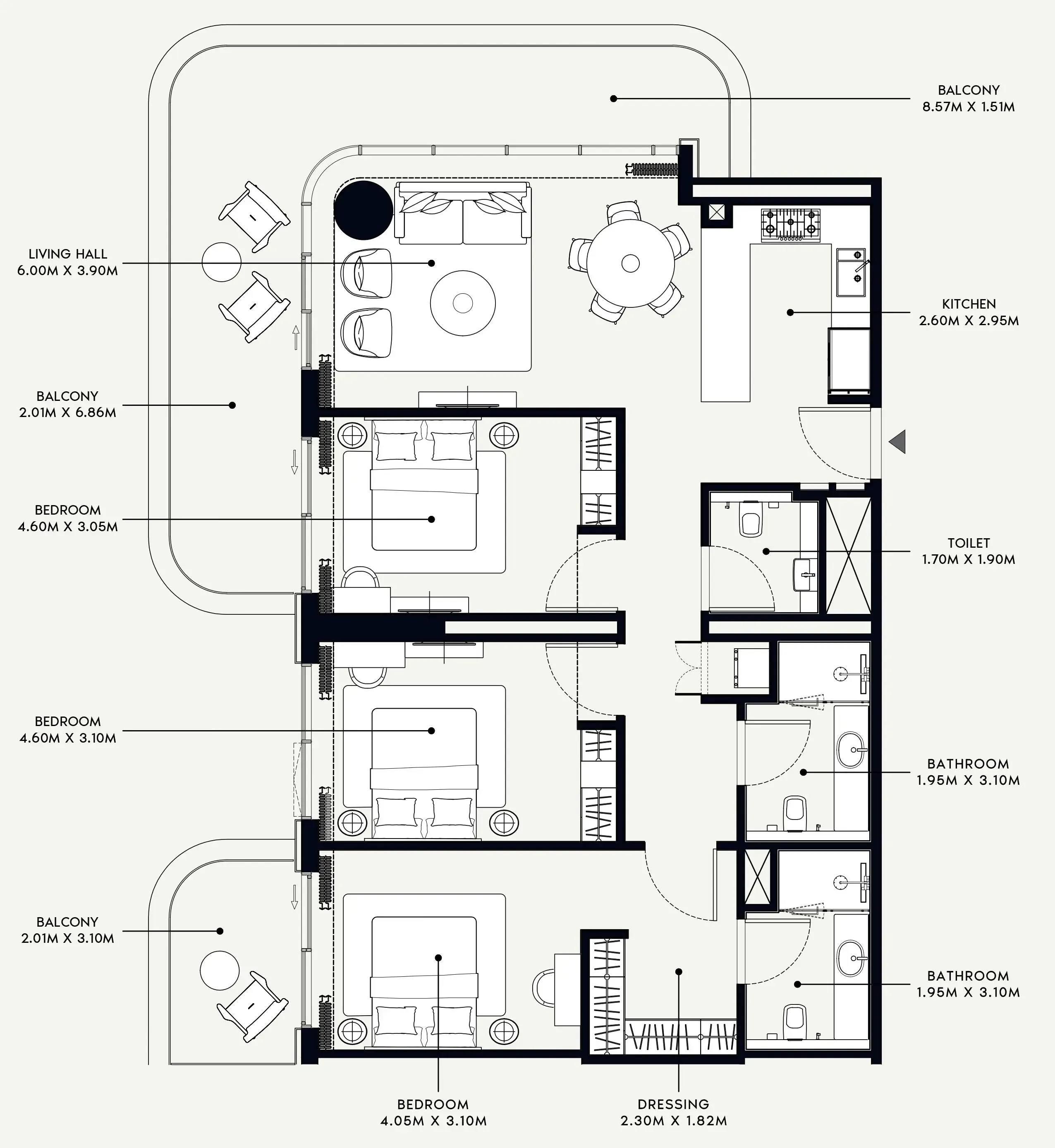 Azizi Venice 3 bed floor plan, 1,643 sqft