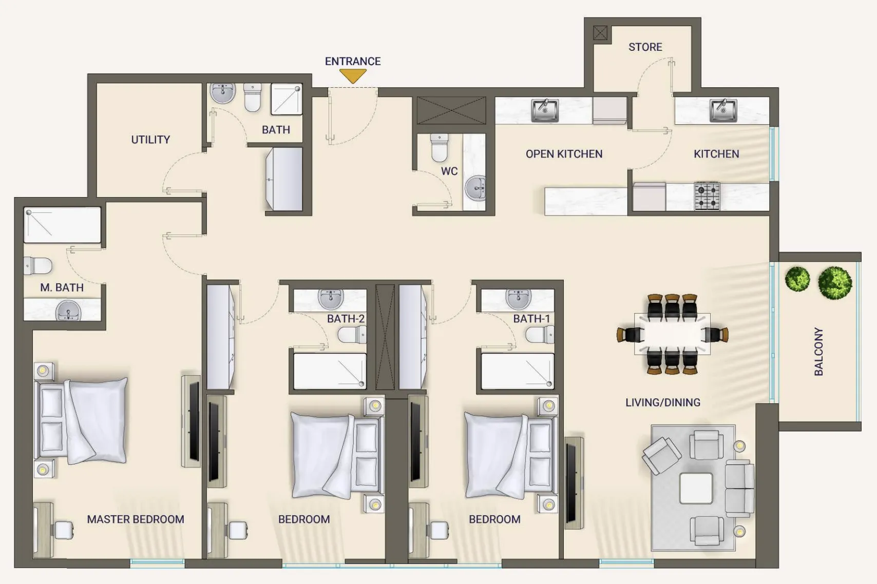 Nexara by 7th Key 3 bed floor plan, 1,882 sqft