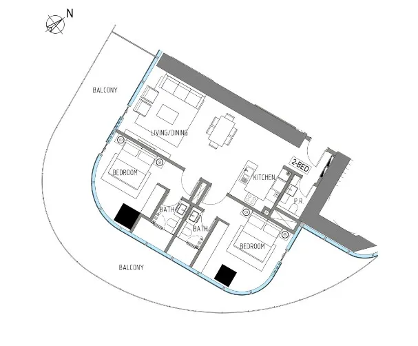 Damac Casa 2 bed floor plan, 1,856 sqft