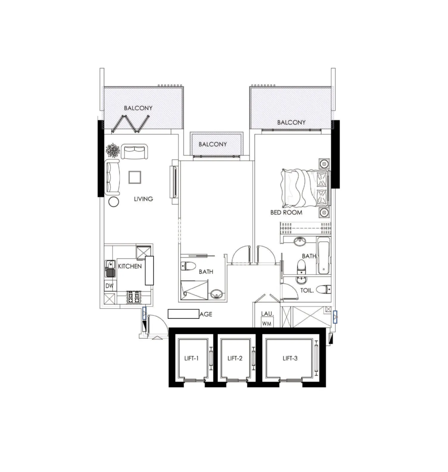 Alef Noon Residence 2 bed floor plan, 1,205 – 1,217 sqft