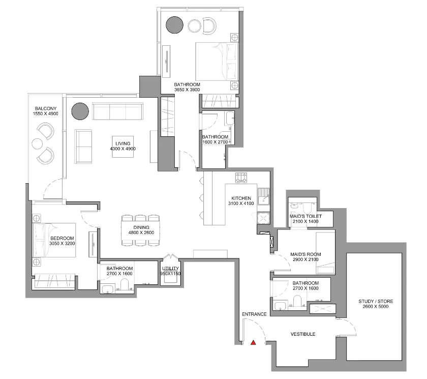 Skyscape 2 bed floor plan, 1,723 sqft