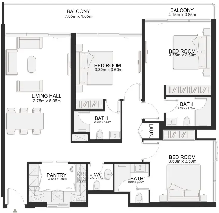 Ashley Hills 3 bed floor plan, 1,455 sqft