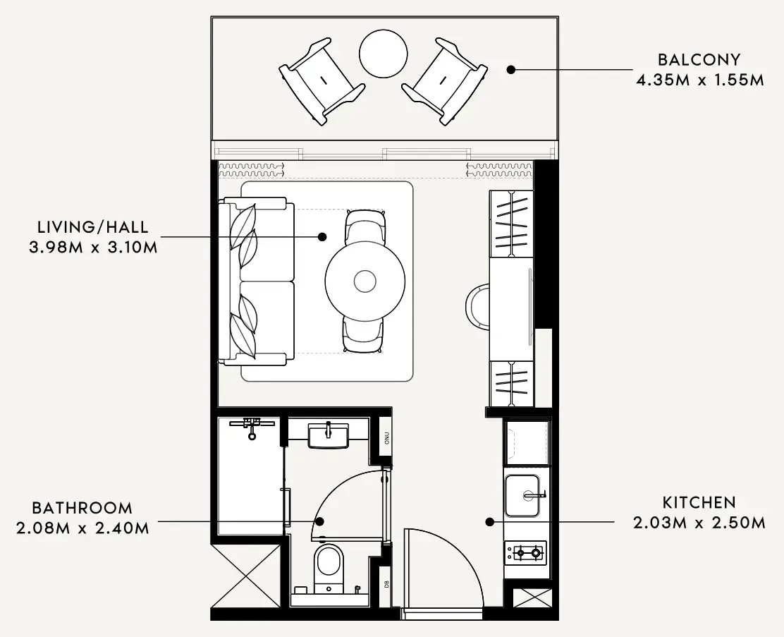 Azizi Milan Studio floor plan, 337 sqft