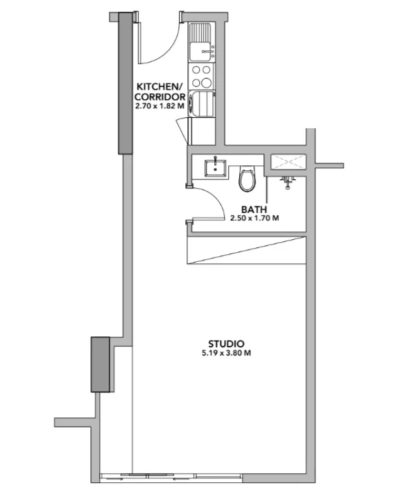 Blue Pearls Studio floor plan, 505 sqft