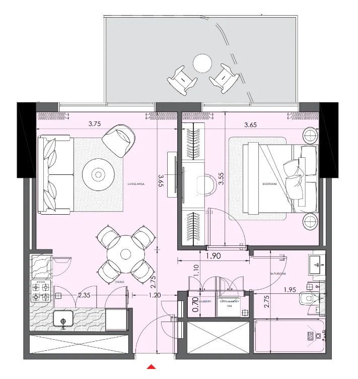Azizi Wasel 1 bed floor plan, 642 sqft
