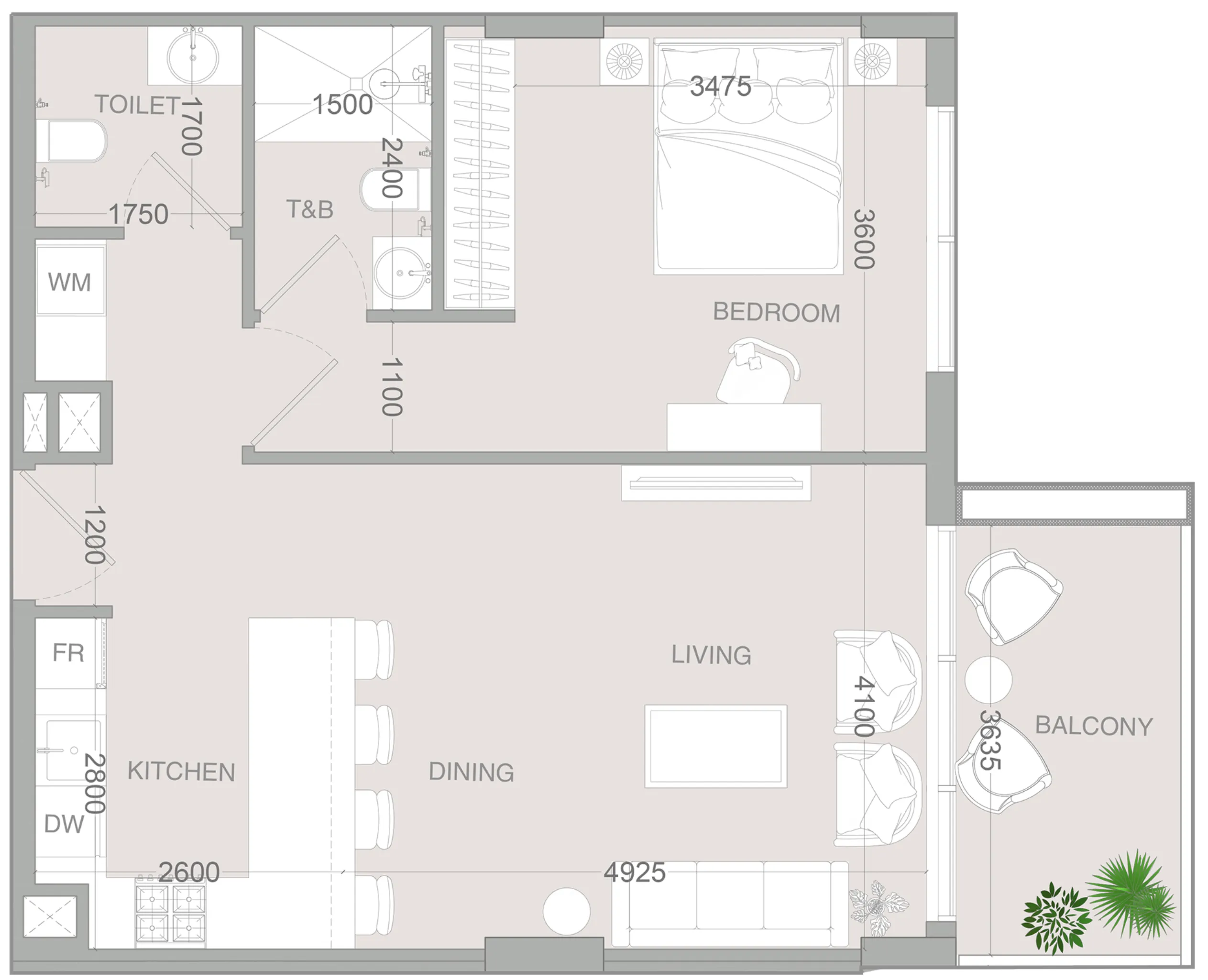 IR1DIAN Park 2 1 bed floor plan, 745 sqft