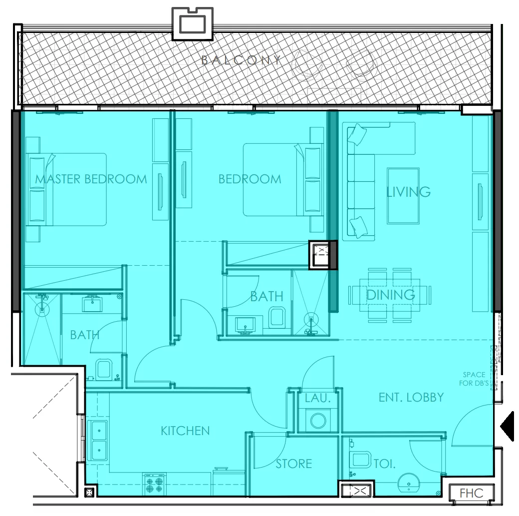 Amer Al Ghurair Residences 2 bed floor plan, 1,444 sqft