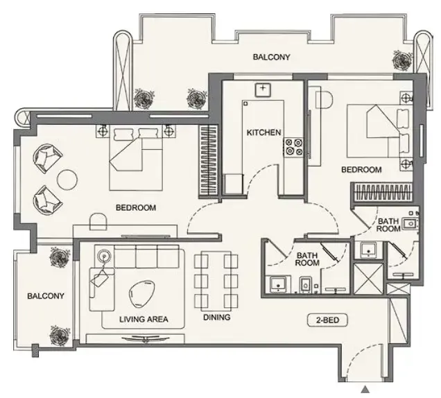 Binghatti Wraith 2 bed floor plan, 1,165 – 1,182 sqft