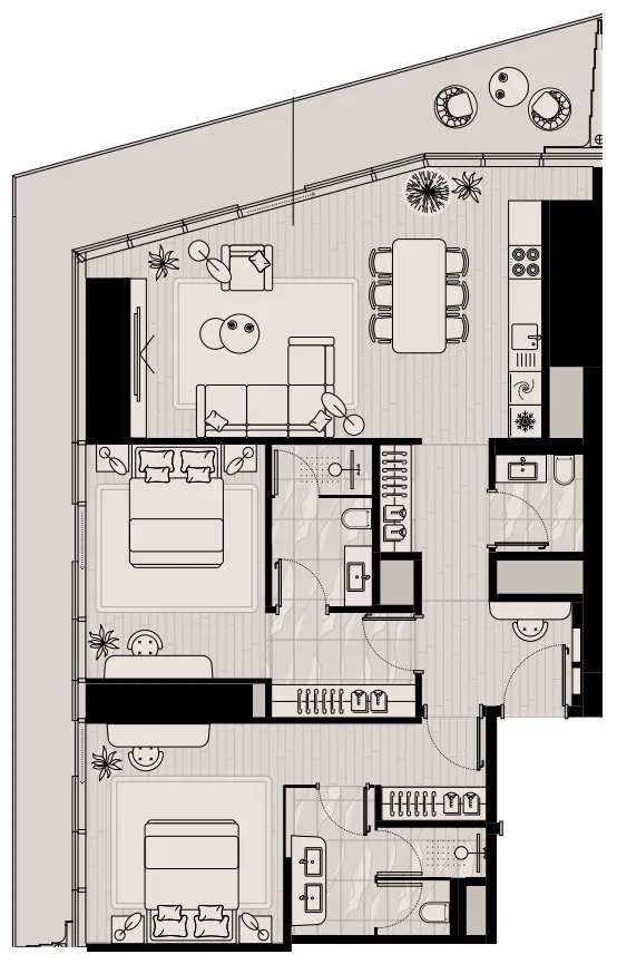 Iconic Tower 2 bed floor plan, 1,608 sqft