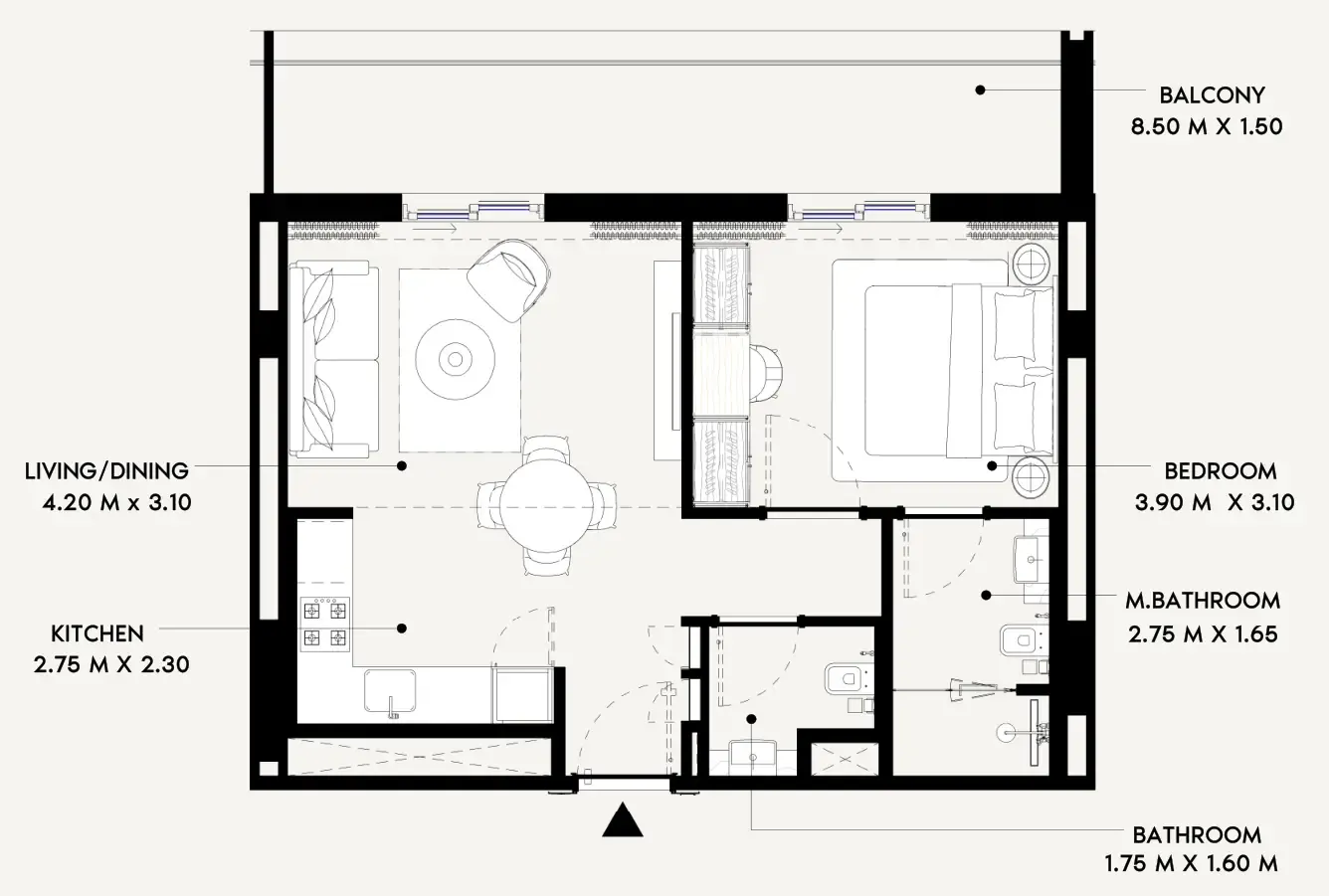 Azizi Lina 1 bed floor plan, 686 sqft