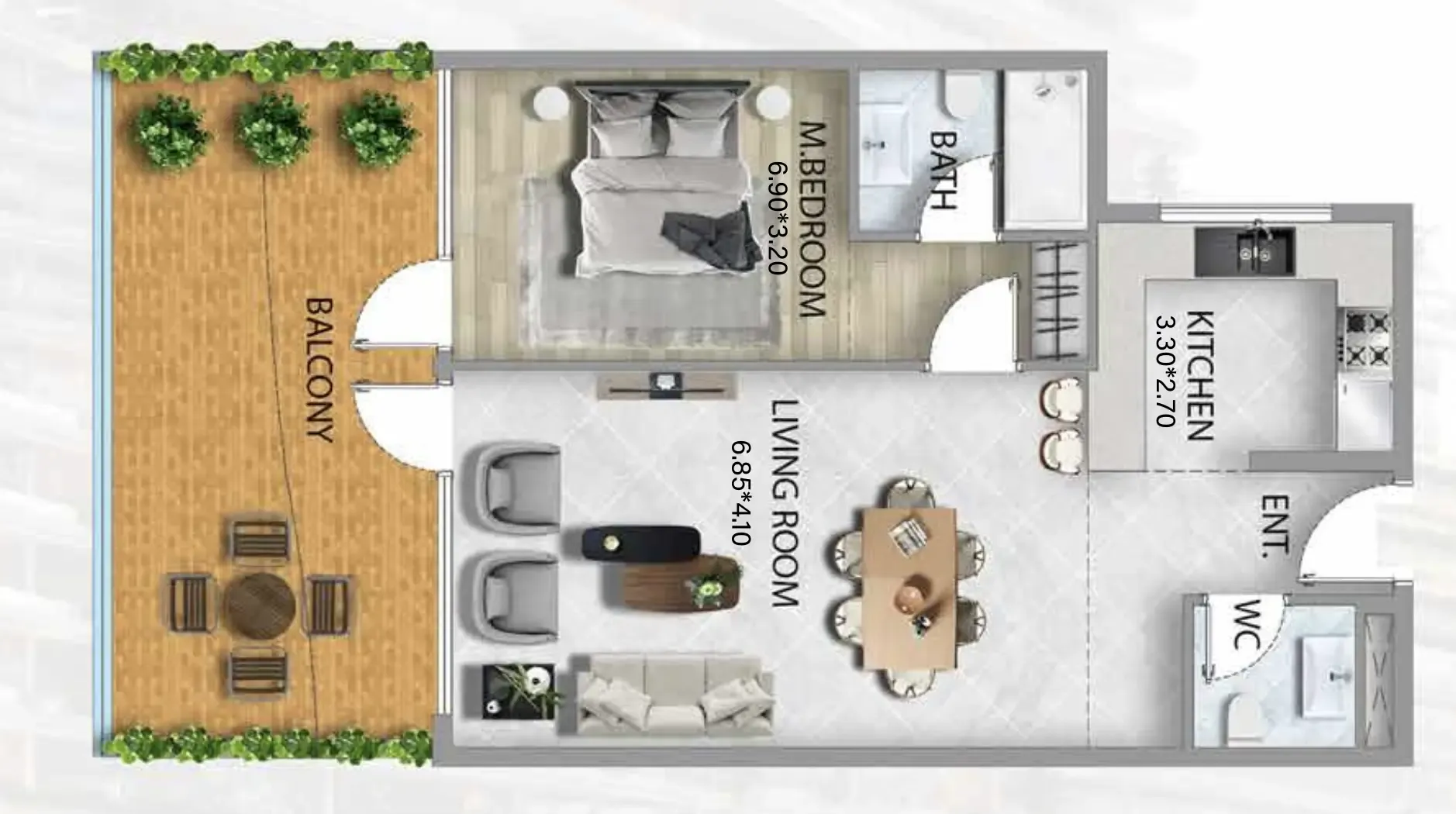 311 Boulevard 1 bed floor plan, 1,005 sqft