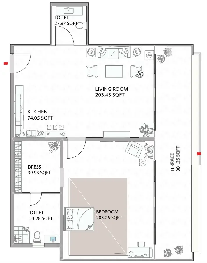 Ajman Creek Towers 1 bed floor plan, 1,344 sqft