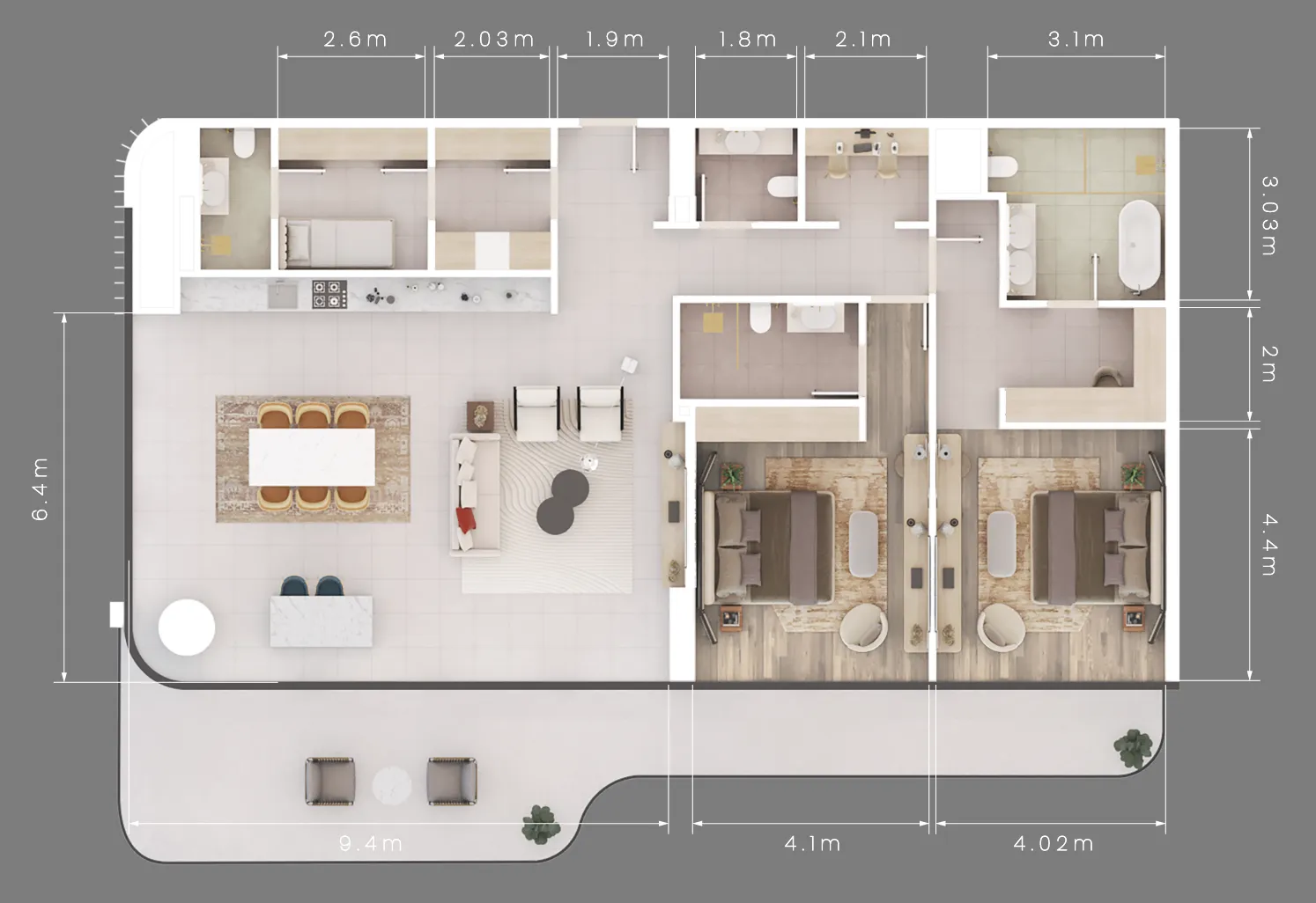 Mamsha Gardens 2 bed floor plan, 2,330 sqft