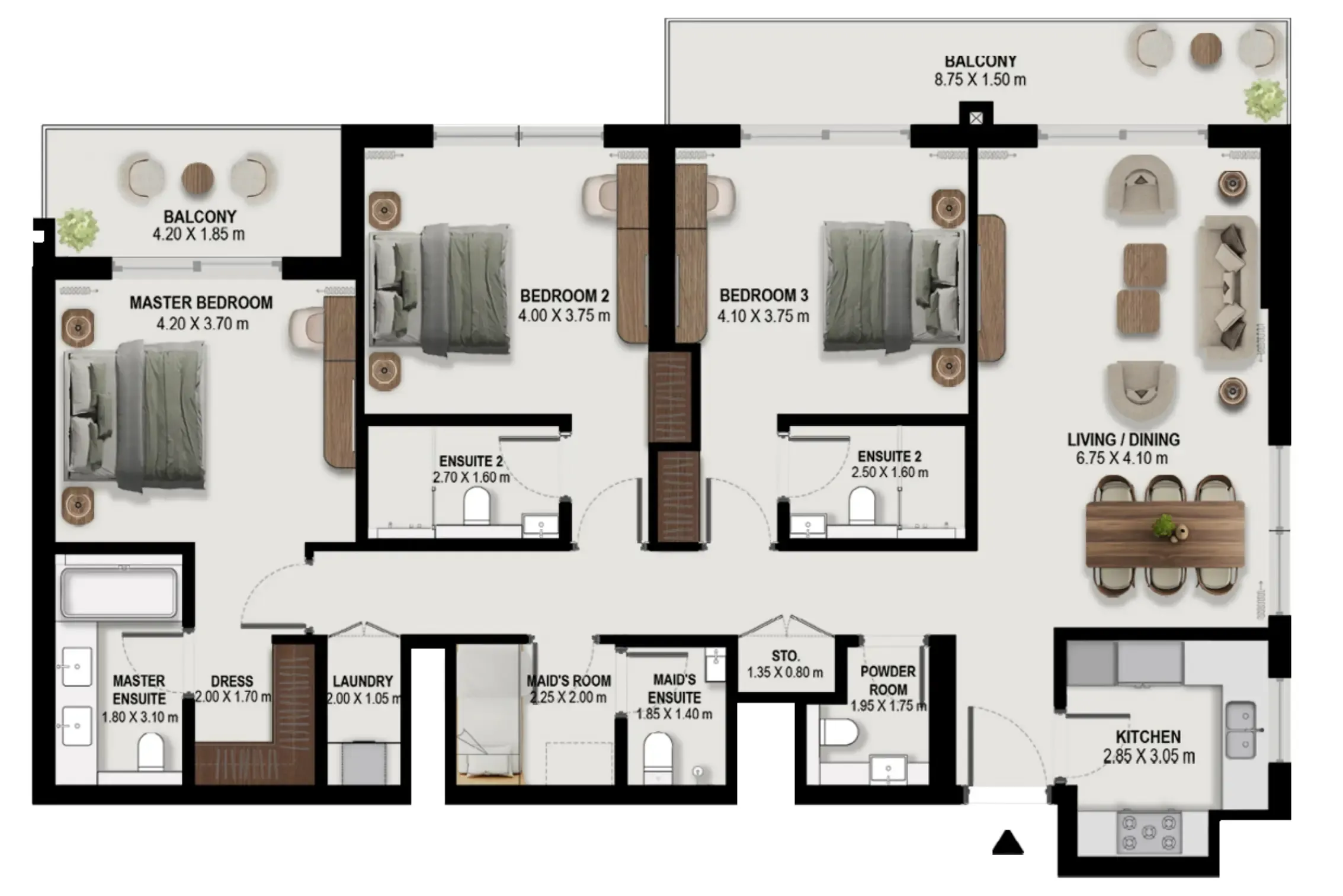 Boulevard Park at Wasl Gate 3 bed floor plan, 1,876 sqft