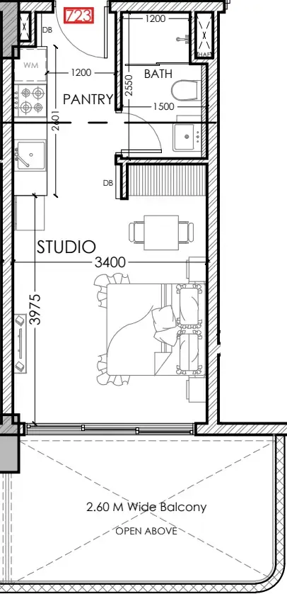 Al Haseen Residences 5 Studio floor plan, 413 sqft