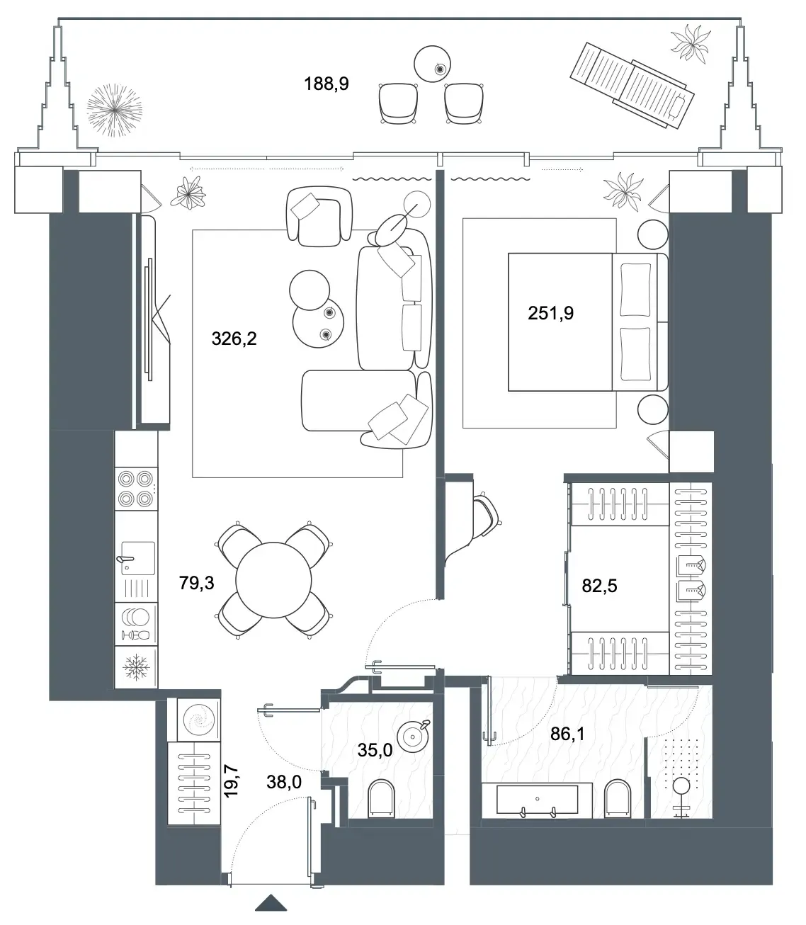 Iconic Tower 1 bed floor plan, 1,107 sqft