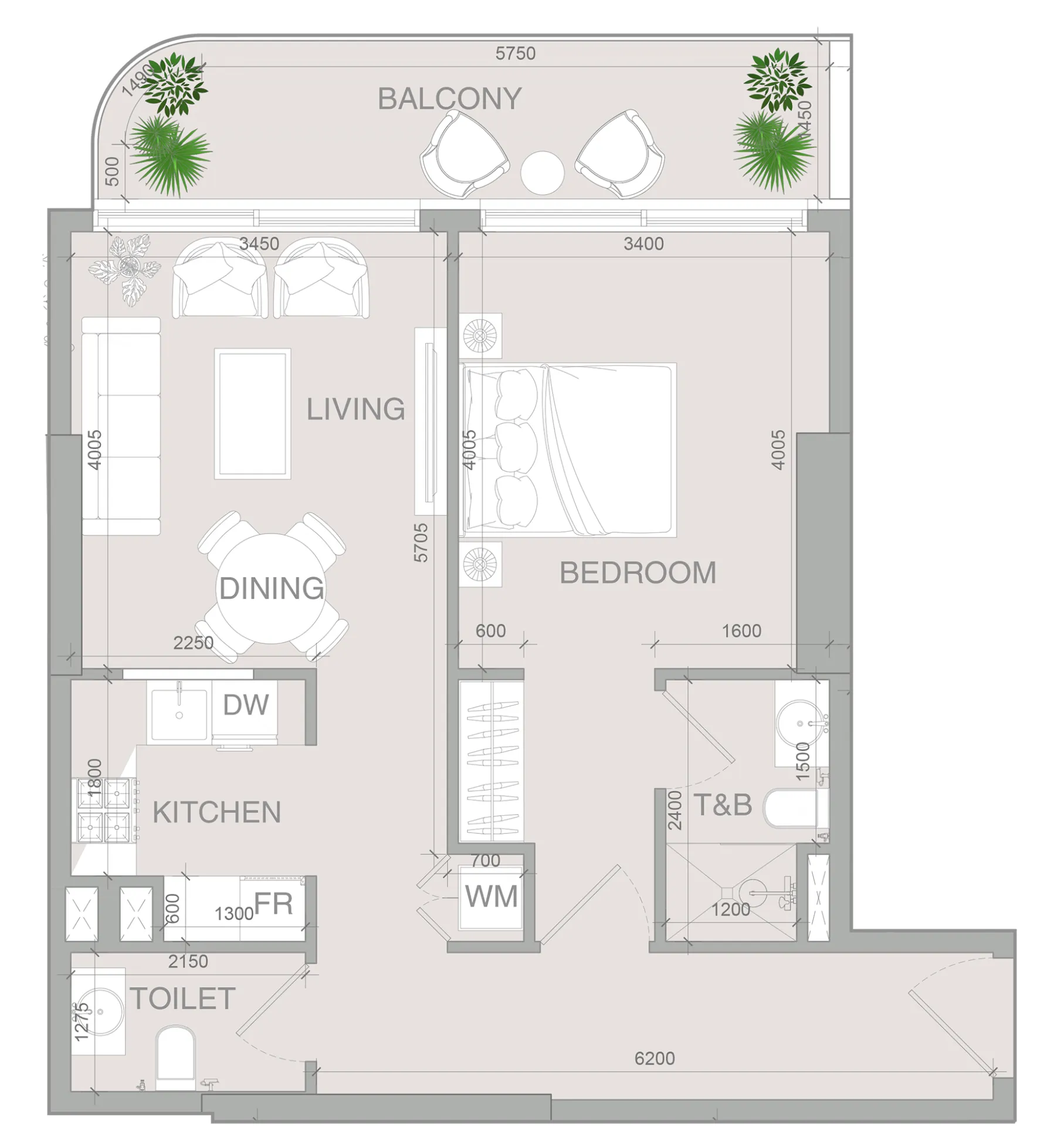 VERDAN1A 4 1 bed floor plan, 769 sqft