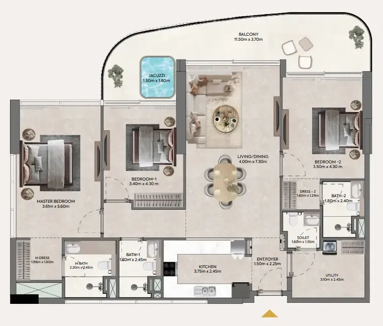 Hermina by Casagrand 3 bed floor plan, 1,715 sqft