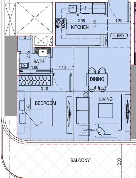 Binghatti Sky Terraces 1 bed floor plan, 747 sqft