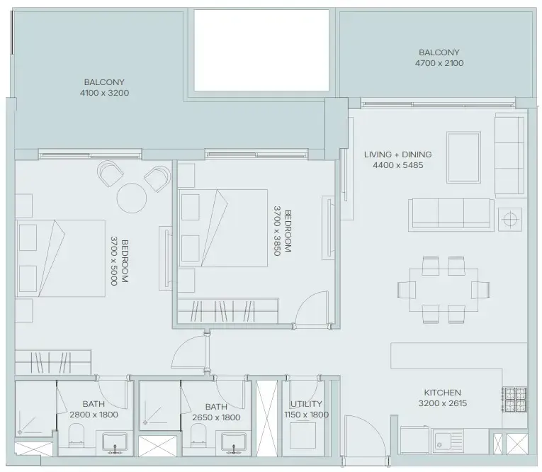 The Haven 3 2 bed floor plan, 1,276 sqft