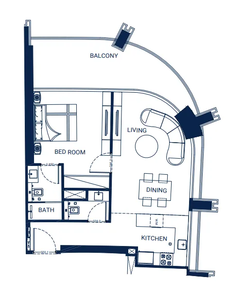 Binghatti Skyrise 1 bed floor plan, 831 sqft