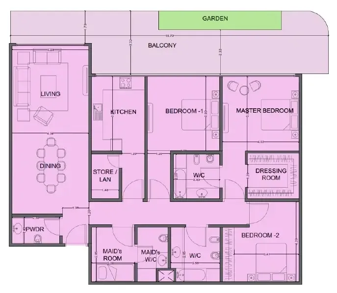 One Residence Al Reem Island 3 bed floor plan, 2,166 sqft