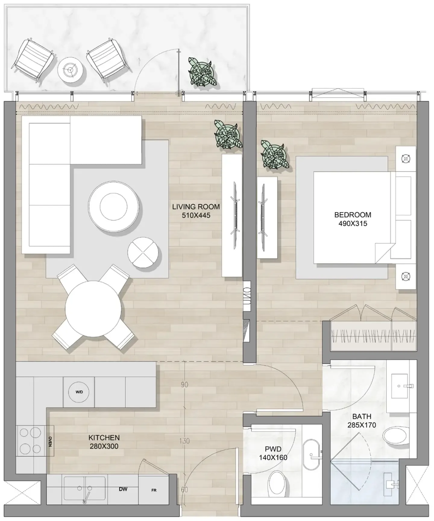 Skai Mina 1 bed floor plan, 1,030 sqft