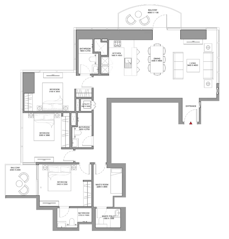Skyscape 3 bed floor plan, 2,337 sqft