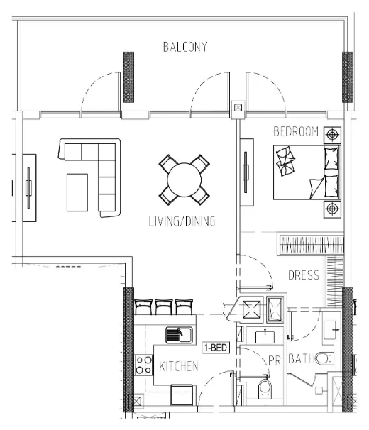 Damac Riverside Views 1 bed floor plan, 1,047 sqft