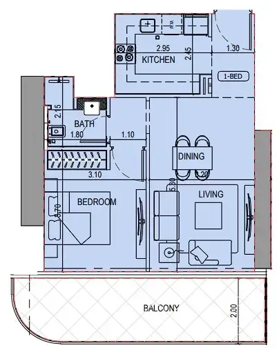 Binghatti Sky Terraces 1 bed floor plan, 705 sqft
