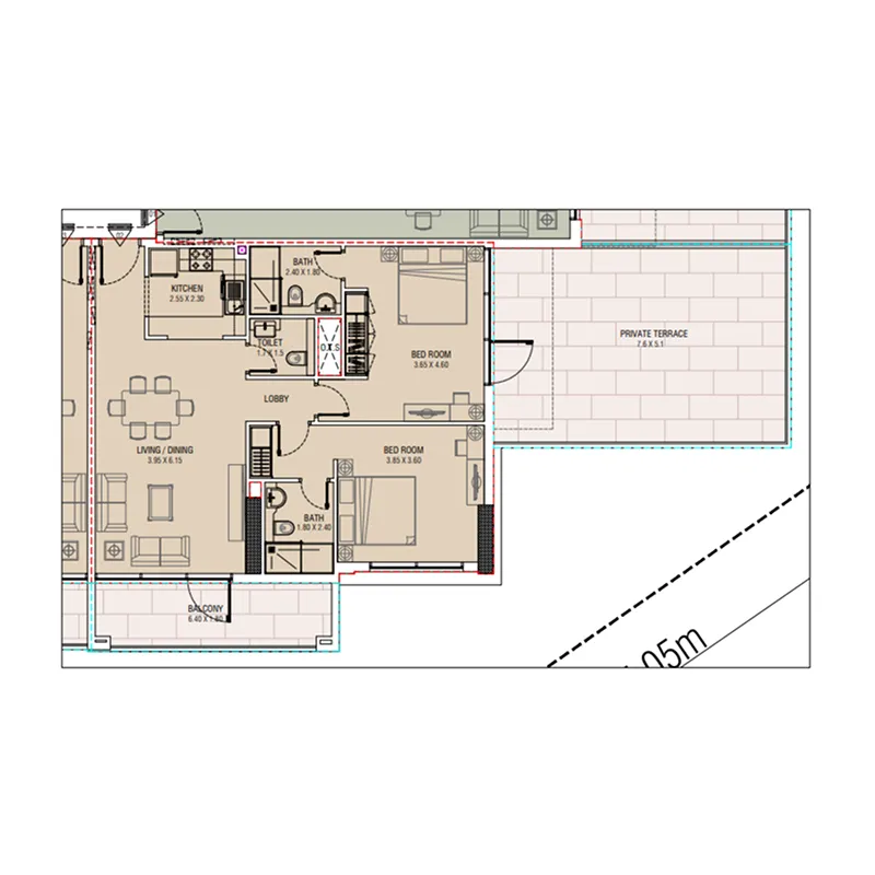 Al Waleed W.S 1 2 bed floor plan, 1,522 sqft