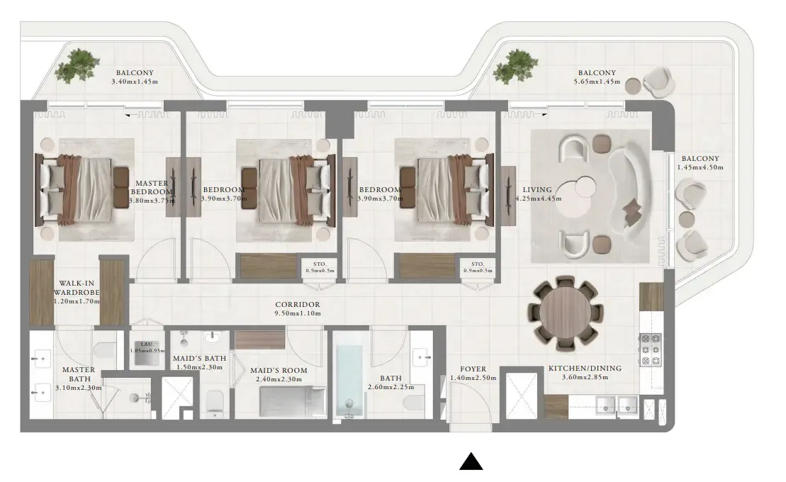 Sera 2 3 bed floor plan, 1,663 sqft