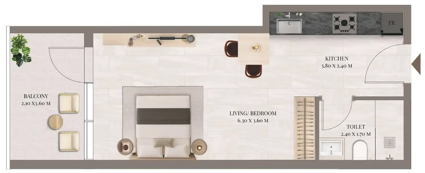 Rivo Studio floor plan, 489 sqft