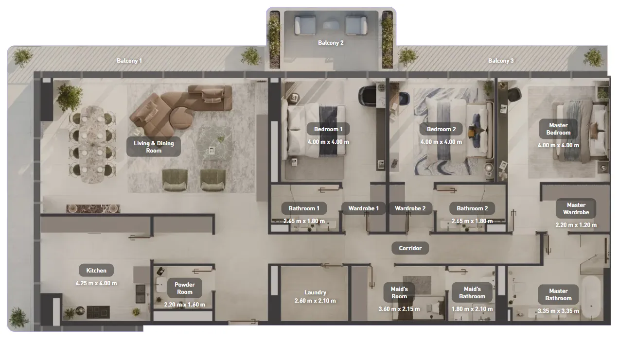 Juman 2 3 bed floor plan, 2,607 sqft