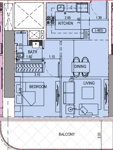 Binghatti Sky Terraces 1 bed floor plan, 703 sqft