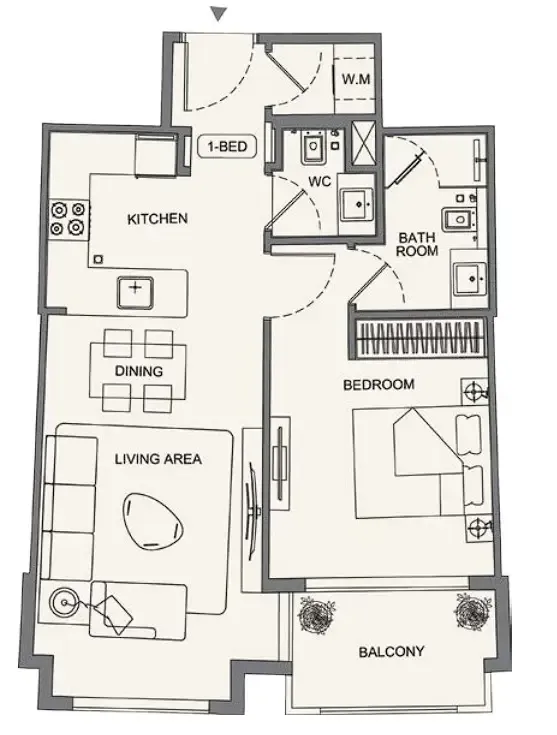 Binghatti Wraith 1 bed floor plan, 664 sqft