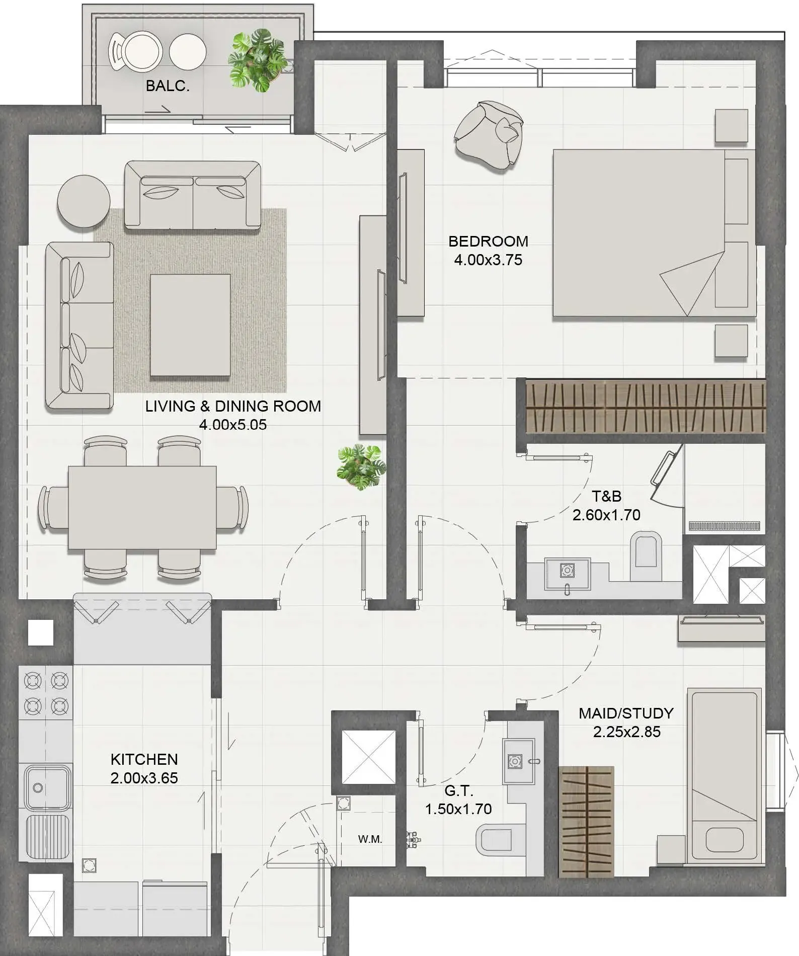 Reeman Residence 01 1 bed floor plan, 773 – 776 sqft