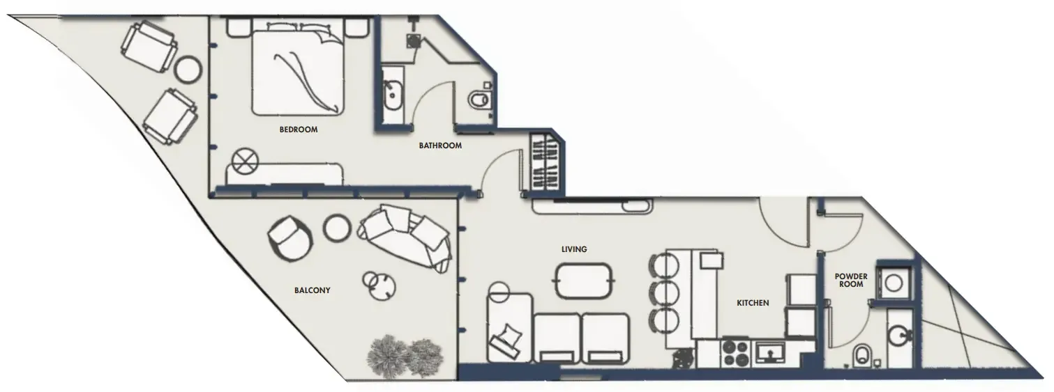 Amra Residences 1 bed floor plan, 808 sqft