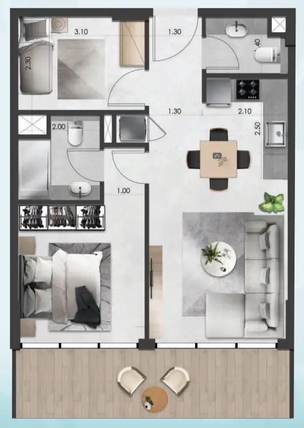 Saray South Residences 1 bed floor plan, 721 sqft