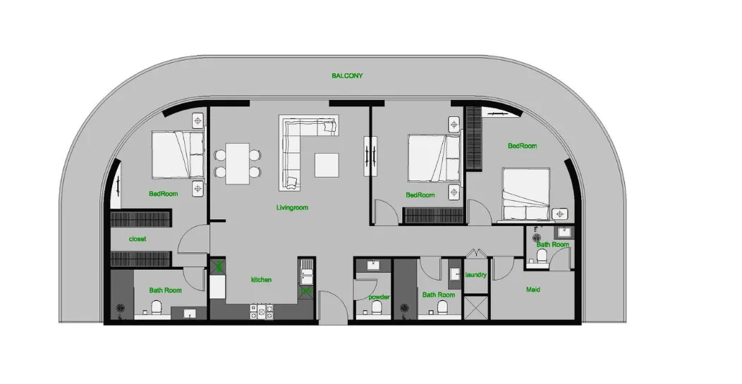The Central Downtown 3 bed floor plan, 2,180 sqft