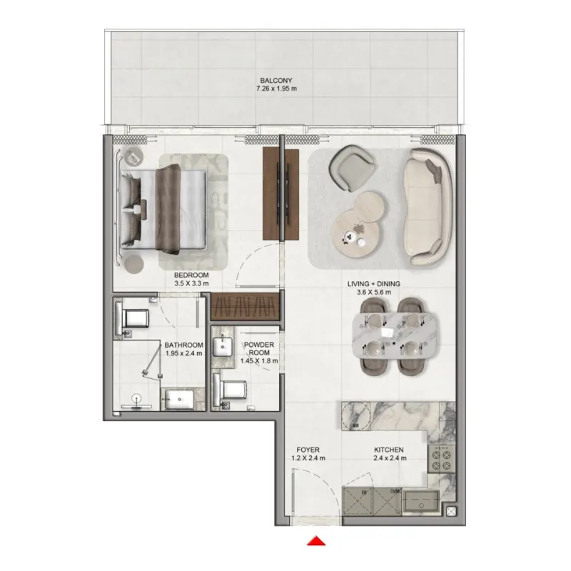 La Vera Creek 1 bed floor plan, 731 sqft